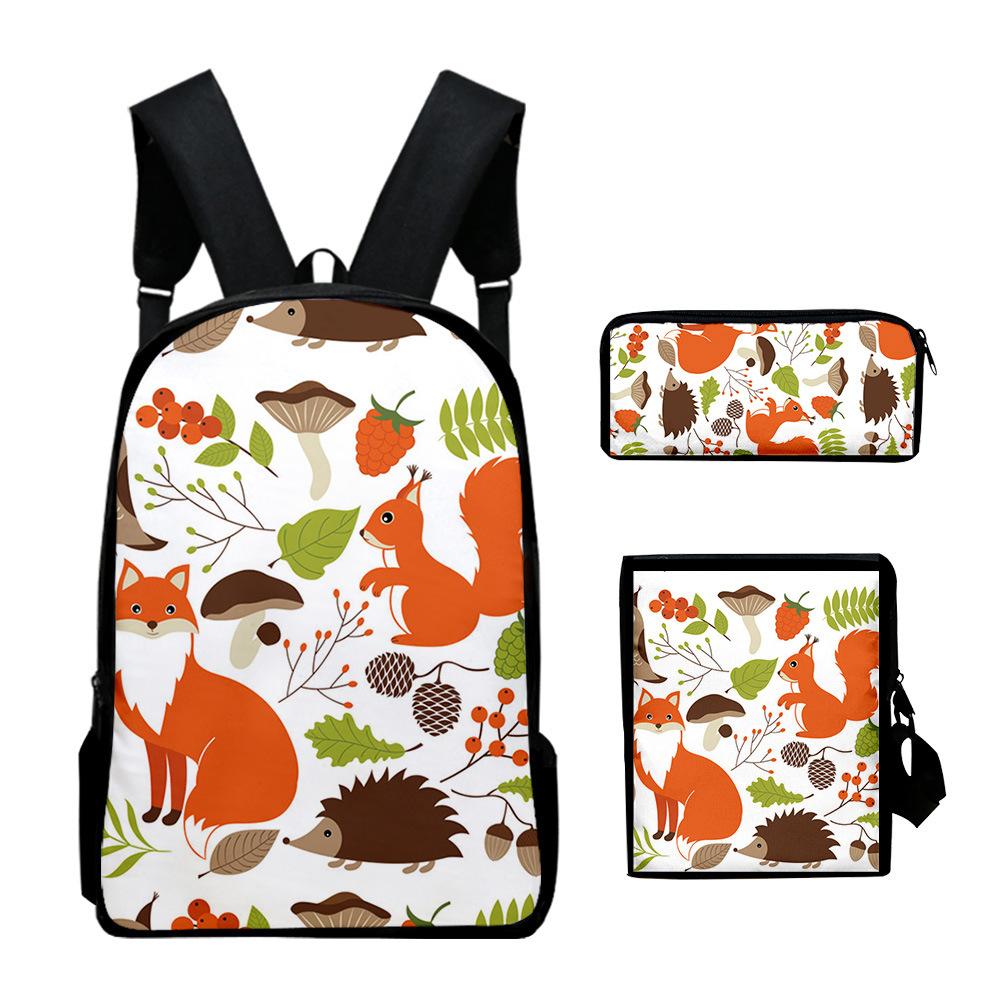 Classic Novelty Funny animals 3D Print 3pcs/Set pupil School Bags Laptop Daypack Backpack Inclined shoulder bag Pencil Case