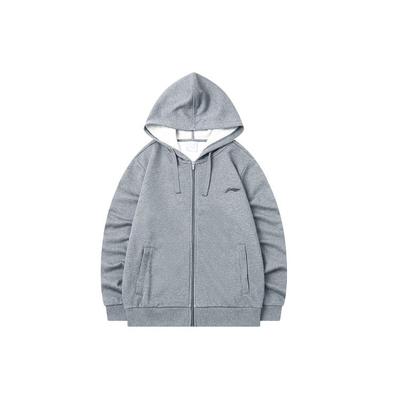 Li-Ning Einfacher Logo Kapuzenpullover mit Reißverschluss Lockerer Schnitt Unisex Kapuzenpullover Hellgrau YWDT227-2