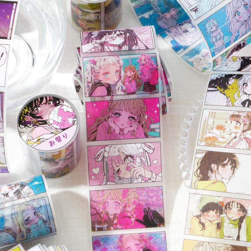 1roll Japanese Anime & Two-Dimensional Manga-Style Tape Stickers, Vibrant Character Designs for Journal Notebook Decoration Tape