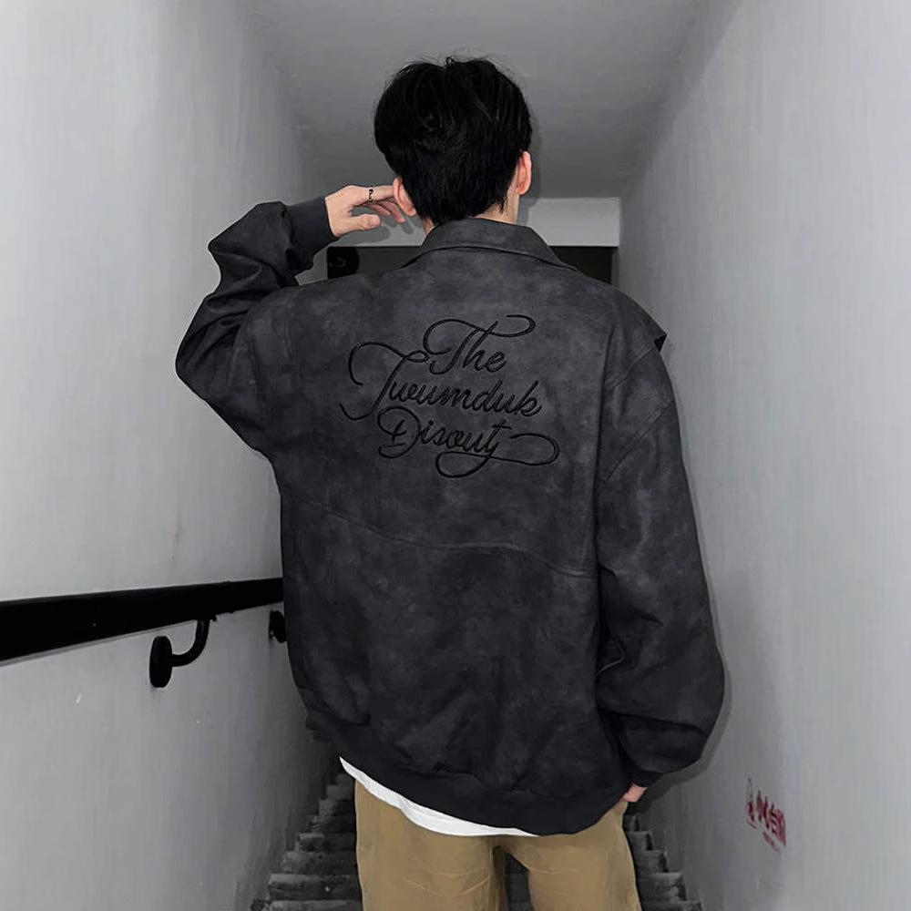 Vintage Tie-dyed Leather Jacket Men's Spring and Autumn New Loose Jacket