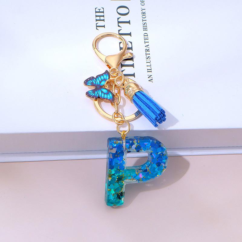 1 Stück Schriftzug Schlüsselanhänger für Rucksackanhänger Schlüsselanhänger Schlüsselring mit Quaste Schmetterling Niedlich Farbverlauf Harz Blau Pailletten