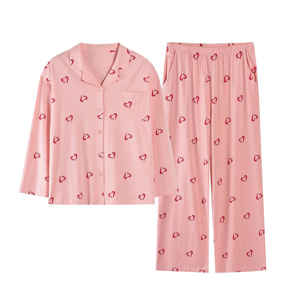 Damen Herbst Lycra Baumwolle Pyjama Set – Langarm & Hose, Atmungsaktive & Süße Mädchenhafte Homewear