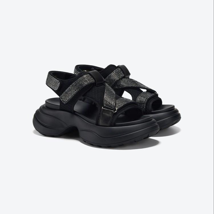 

Summer new rhinestone dad sports sandals women s Velcro muffin thick-soled heightening casual shoes 35 чёрный