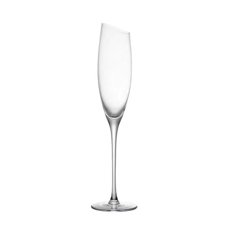 Elegant Crystal Glass Champagne Flute With Tapered Waist Slanted Rim Sparkling Wine Cocktails Home Bar Use