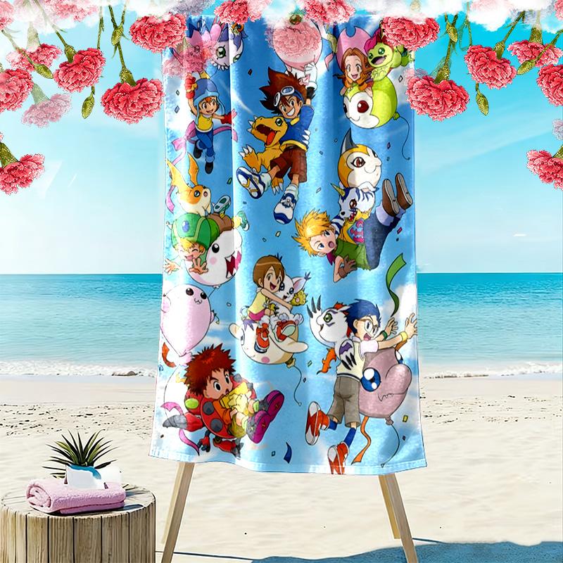 Digimon Print Beach Towel, Large Soft Quick Dry Towel for Beach Camping Swimming