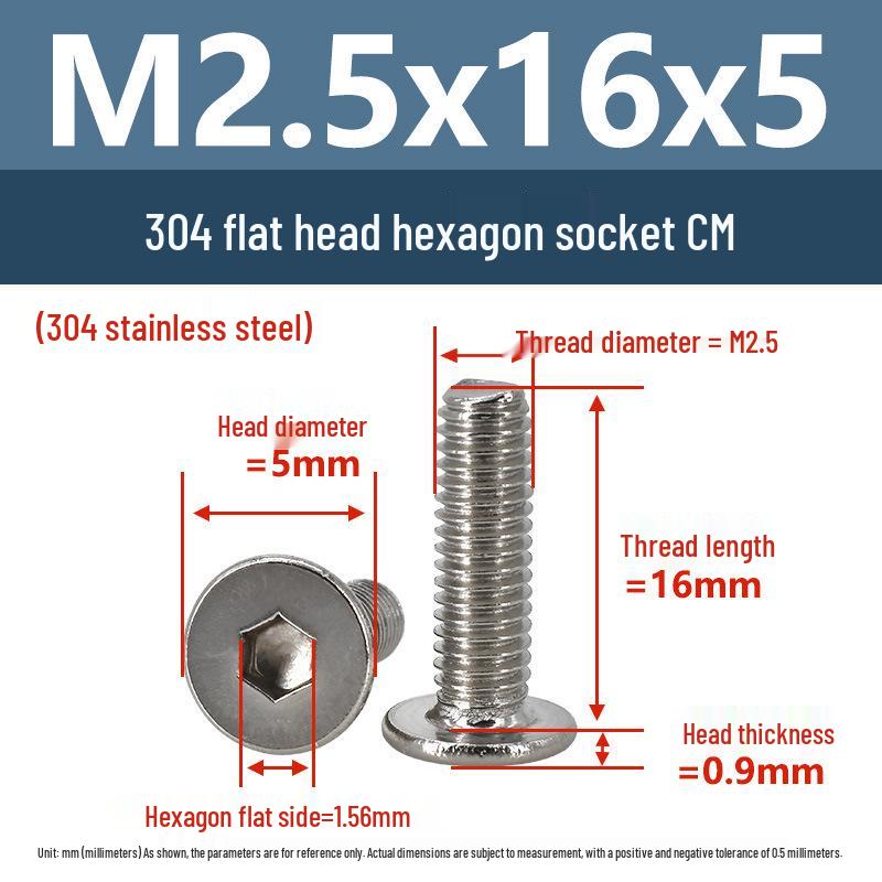 Yigu 304 Stainless Steel Flat Head Hex Socket Screws - M2 to M8 Button Head Machine Screws