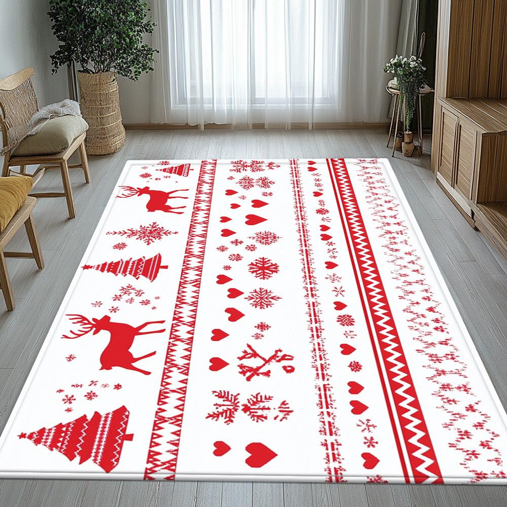 Weihnachten rot weiß Rentier Schneeflocke Muster Teppich Feiertagsdekoration festlicher Wohnzimmerteppich gemütliche Winterheimdekoration Xmas Geschenk