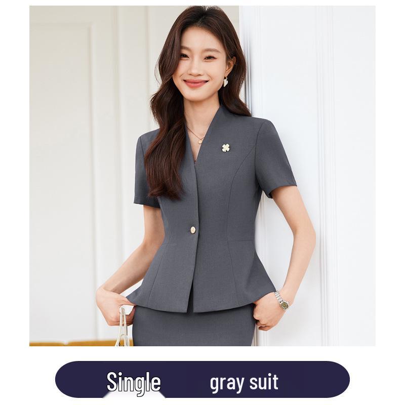 Women's Short Sleeve Black Blazer & Skirt Suit Set - Summer 2024 High-End Professional Workwear