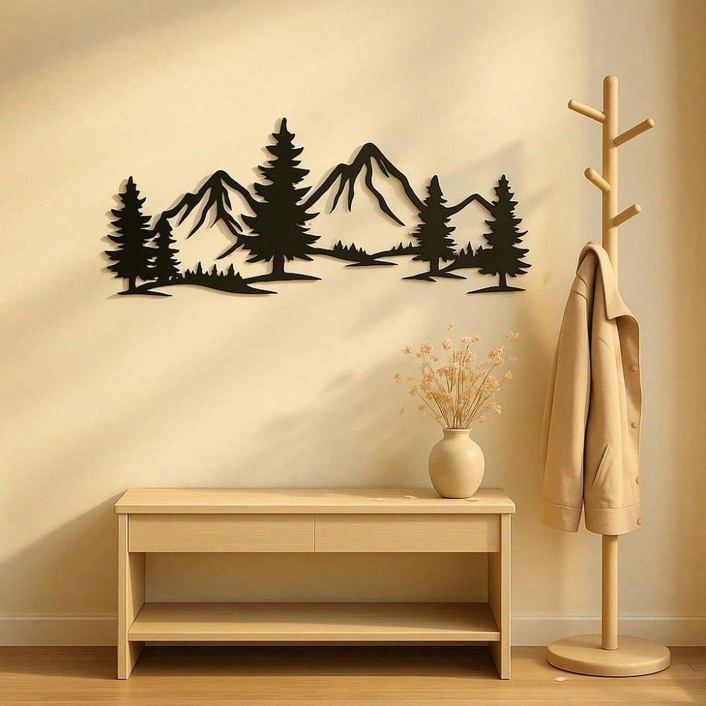 Metal Wall Art Mountain Forest Black Decor For Living Room Bedroom Office Modern Farmhouse Rustic Nature Inspired Wall Hanging Sign
