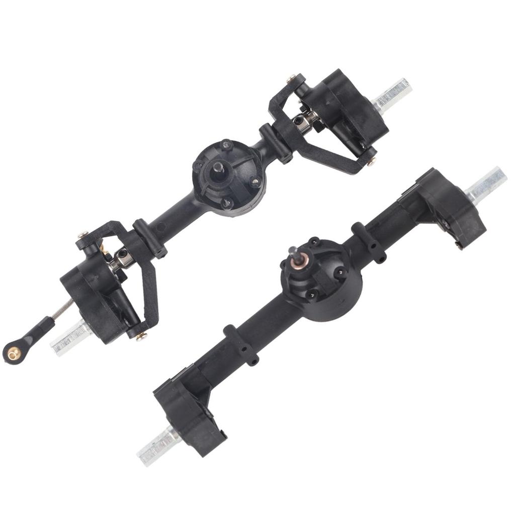 Metal front and rear axles for 116 RC cars. Front, rear axle, and gearbox. Easy installation. High strength, durability, lightweight, and easy to