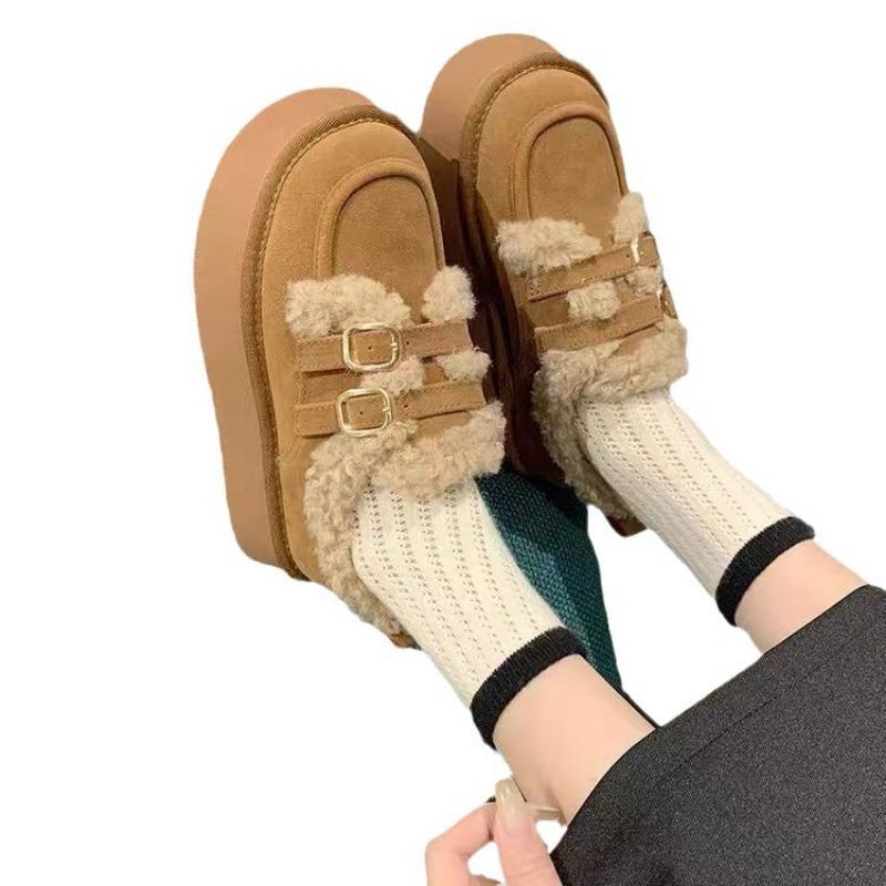 Platform cotton shoes for women to wear in winter, new fashion, lazy, one pedal, snow cotton retro velvet