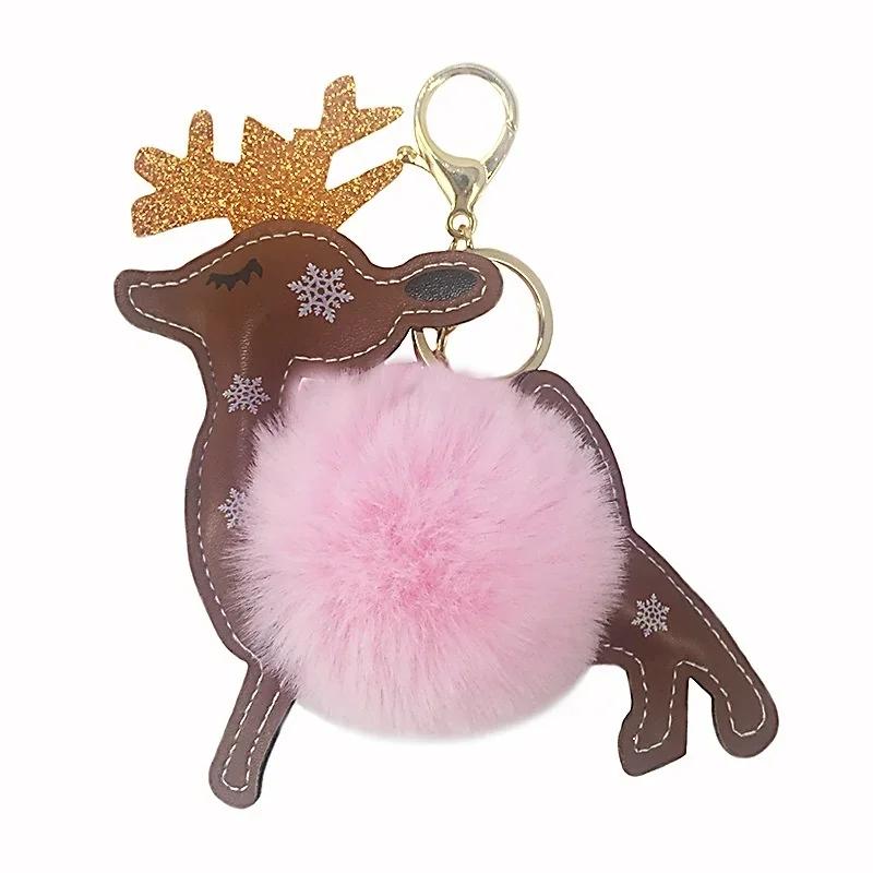 New Faux Rabbit Fur Fashion Jewelry Deer Key Ring Car Bag Pendant Key Buckle Reindeer Keychain
