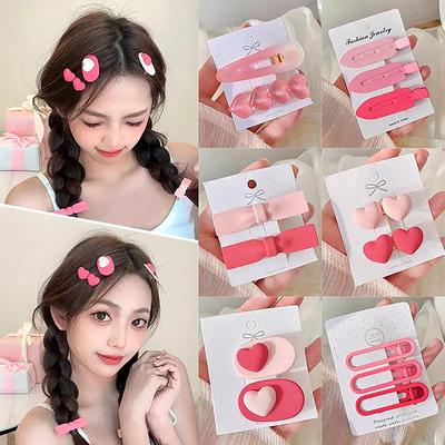 2/3Pcs Pink Cute Children'S Hair Clip Dopamine Hair Accessories Bow Knot Flower Heart-Shaped Exquisite And Compact Hairpins