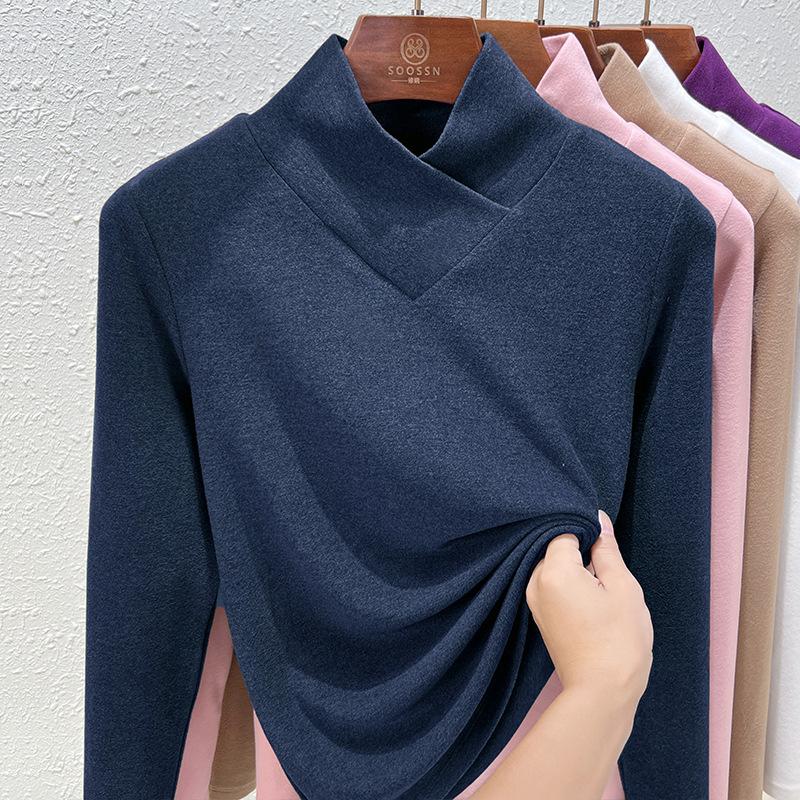 

Autumn and winter new cross-neck German velvet bottoming shirt women s inner shirt double-sided velvet thickened thermal top XXL