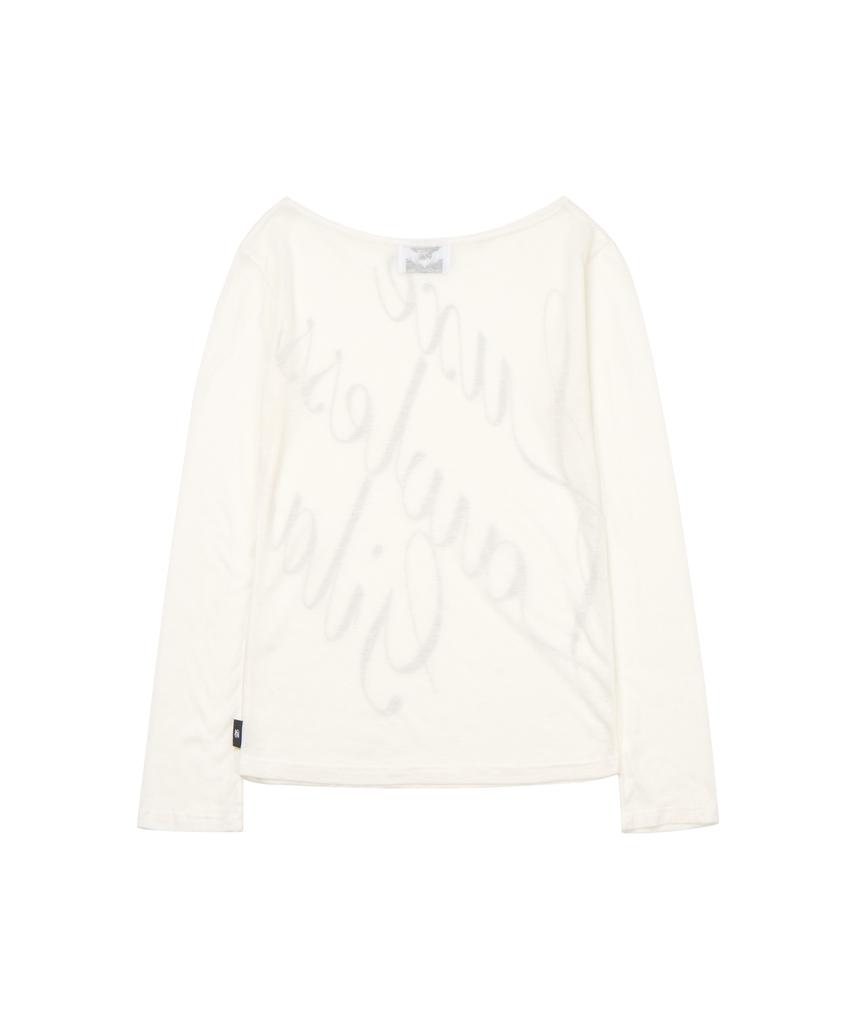 Gillaakaibeu Script Lettering Sheer Long Sleeve_White