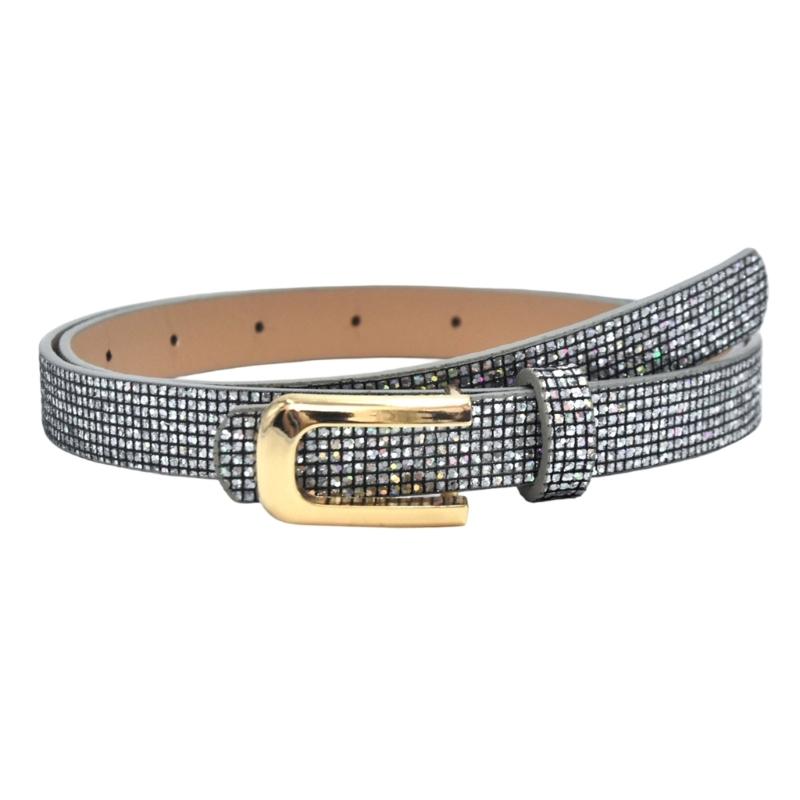 Slim Sequined Waist Belt for Dresses PU Leather Pin Buckles Waistband for Jeans Pants Women Girl Daily Outfit Waist Strap
