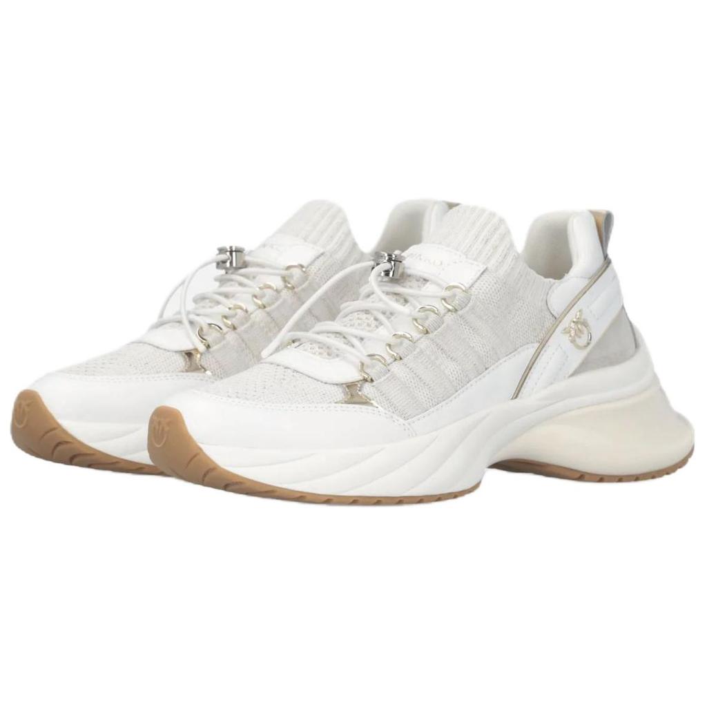 PINKO Pink Layered Membrane Leather Knitted Round Toe Drawstring Sneakers Breathable Lightweight Low Top Casual Shoes Women sneakers SS0141P128Z1B