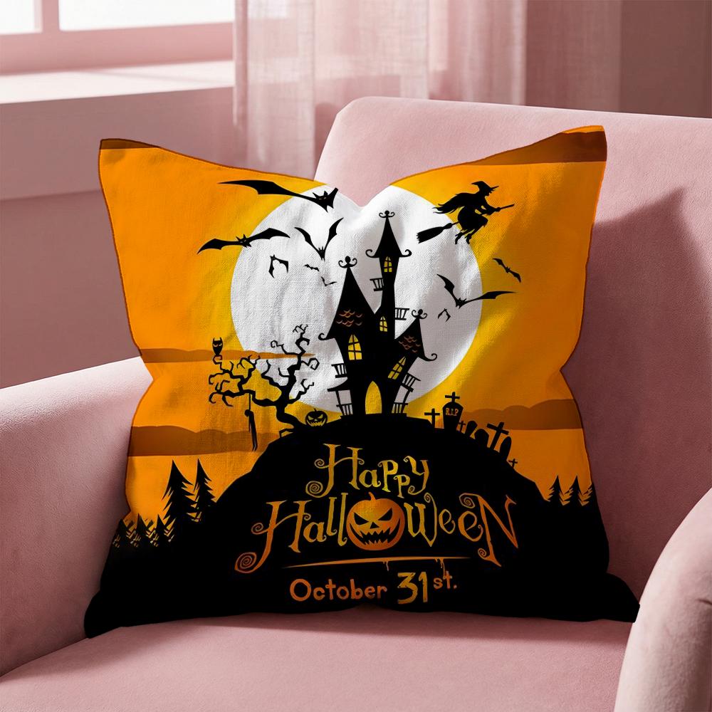 Scary Halloween Bat Pumpkin Cushion Cover Multi-Scene Pillow Cover for Home & Car - Reversible, Soft & Durable for Daily Use