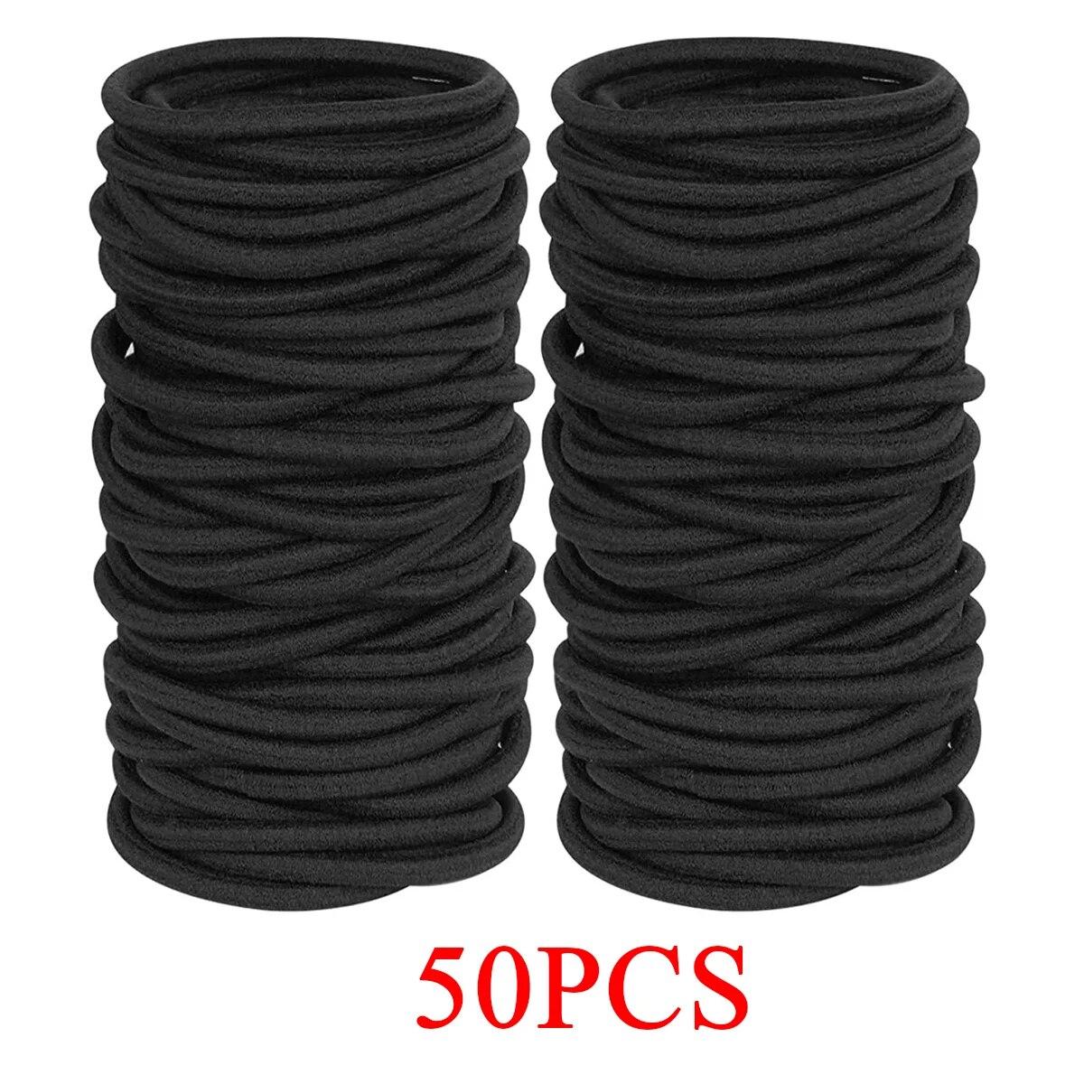 

50/100 шт. Черные резинки для волос для густых и вьющихся волос, держатели для хвостика, эластичная резинка для волос для женщин или мужчин (4мм) Аксессуары для волос