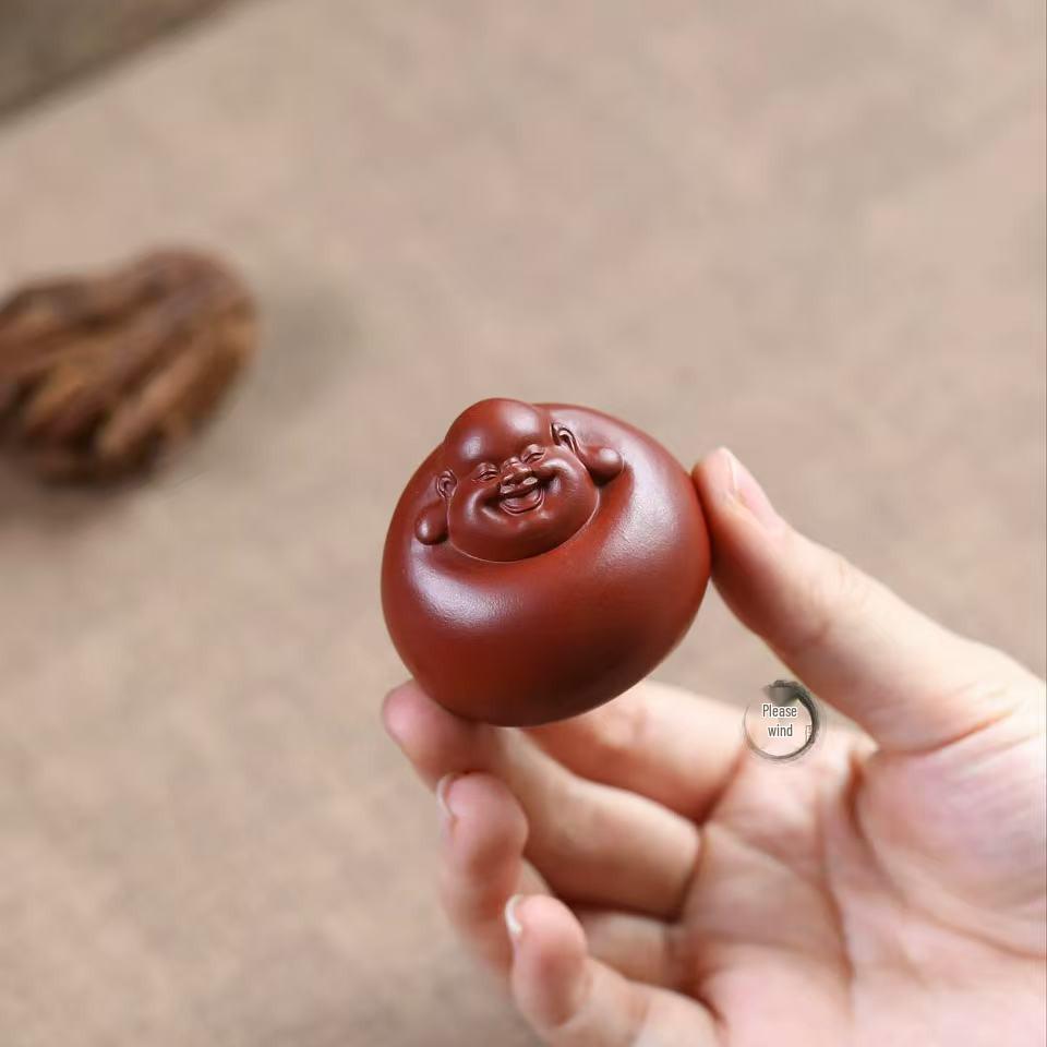 Handmade Yixing Zisha Little Monk Maitreya Buddha Tea Pet Ornament