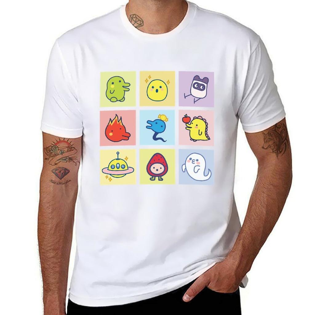 Tamagotchi Character Collage TShirt Basic Plain Short Sleeve Crew Neck Tee