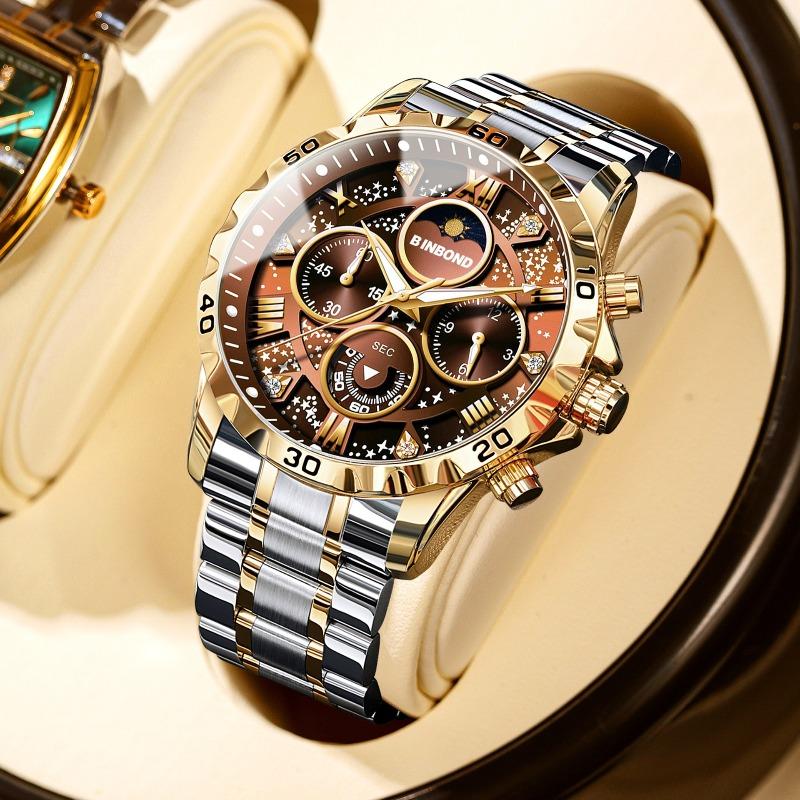 Binbang BINBOND steel belt multi-functional men's watch luminous waterproof quartz watch