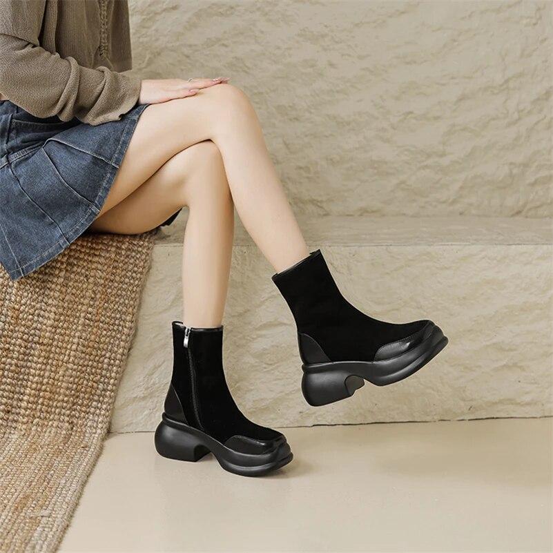 Tokyo Black Thick Heel Ankle Boots New Women's Double Platform