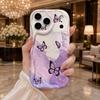 Gradient Purple Gold Foil Butterfly Phone Case for iPhone 17 16 15 14 13 12 11 Pro Max Plus Wavy Edge Cover