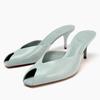 Soleist Women's Gold Patent Leather Heeled Slippers, Sexy Peep Toe Slide Sandals Elegant Banquet Party Dress Shoes Zapatos De Mujer
