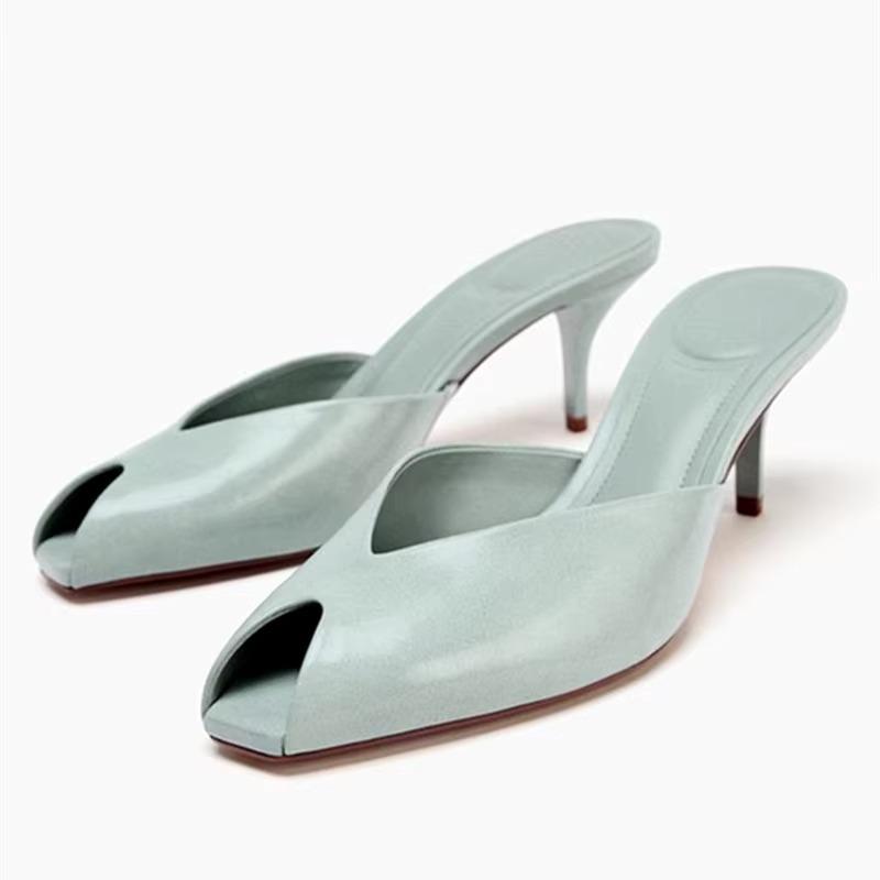 Soleist Women's Gold Patent Leather Heeled Slippers, Sexy Peep Toe Slide Sandals Elegant Banquet Party Dress Shoes Zapatos De Mujer