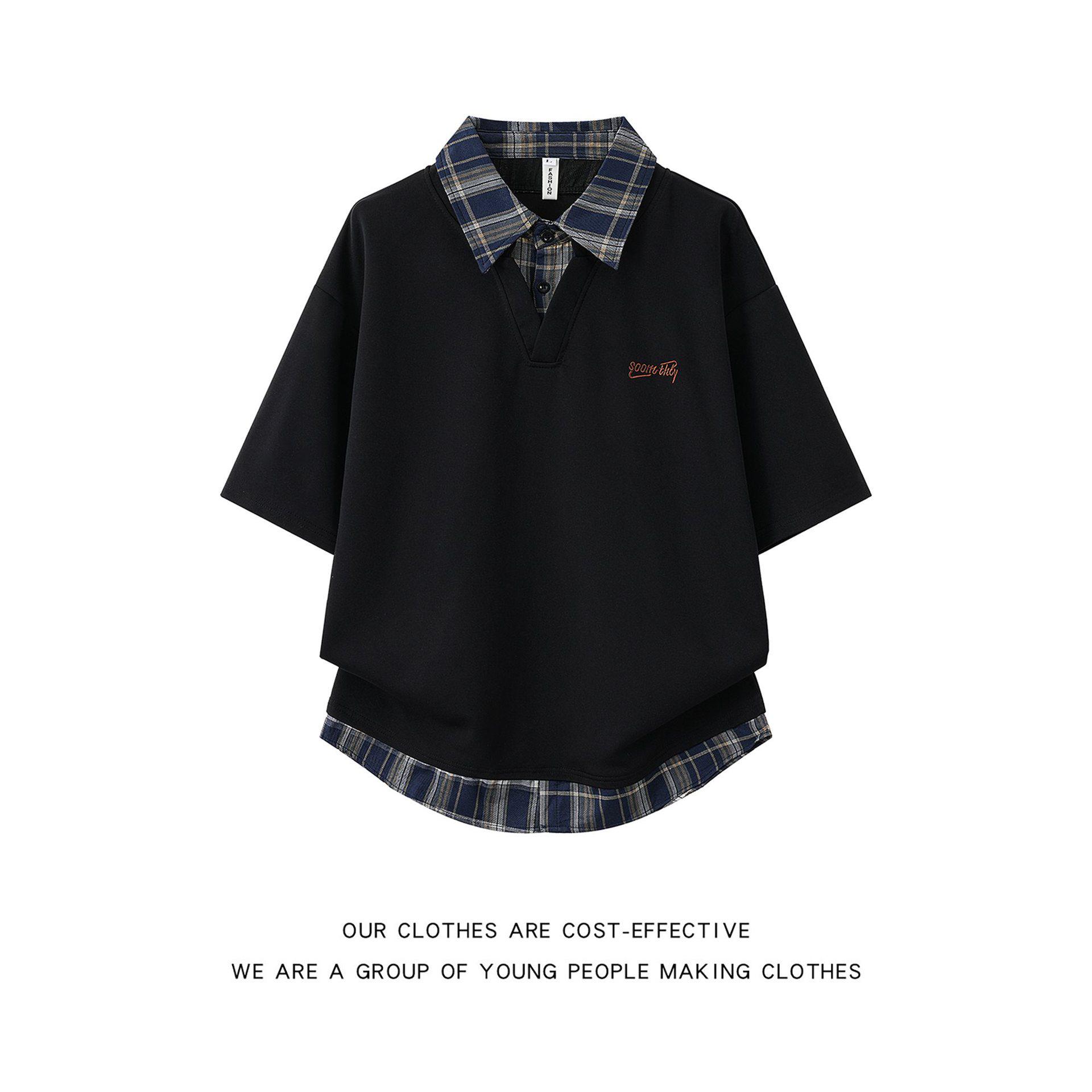 

2026 Designer Style Short Sleeve Shirt: Fashionable, Versatile, Casual Loose-Fit Top with a High-End Feel XL чёрный