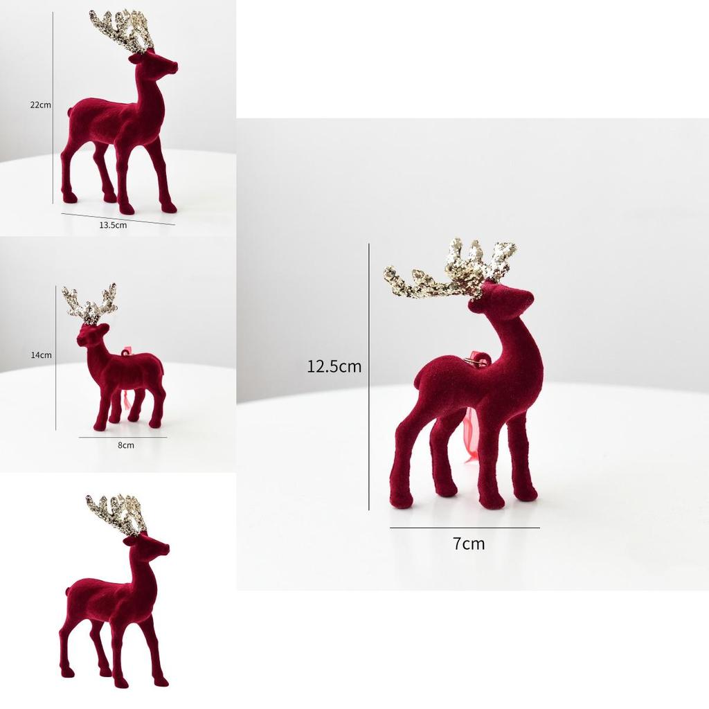 Stunning Christmas Reindeer Ornament Sparkling Burgundy Velvet Decorative Accent For Holiday Trees