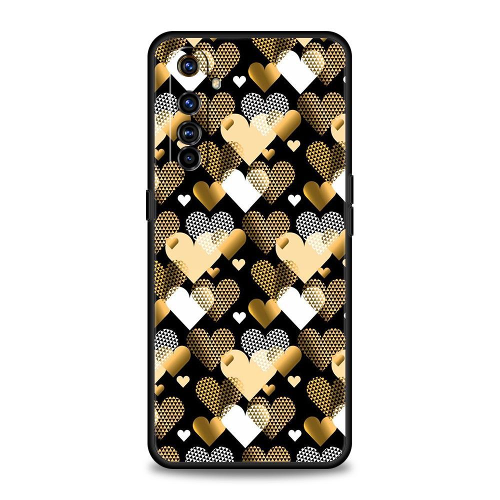 Gold Pink Rose Glitter Hearts Case For Realme 12 11 10 9 8 5G 7 6 GT5 GT3 GT2 Pro C21 C25 C35 For Realme GT Neo 2 3 3T 5 Cover
