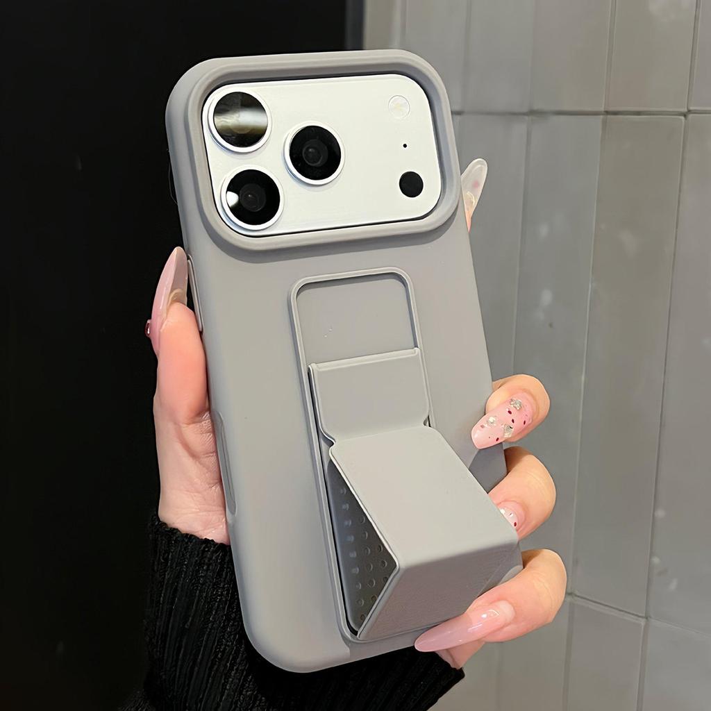 Compatible Silicone Case with Folding Stand and Back Strap for iPhone 16/17 Pro Max