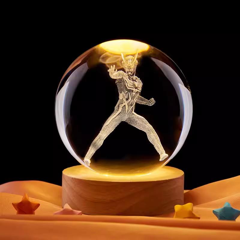 3D Ultraman Crystal Ball Night Light with Laser Engraving