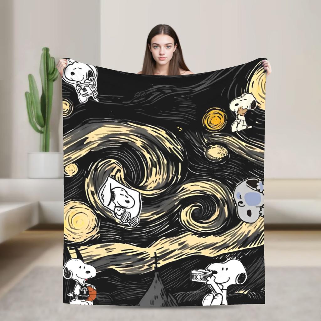 Snoopy Listen to music Blankets Fleece Spring Autumn Cartoon  Multifunction Super Warm Throw Blanket for Home Plush Thin Quilt