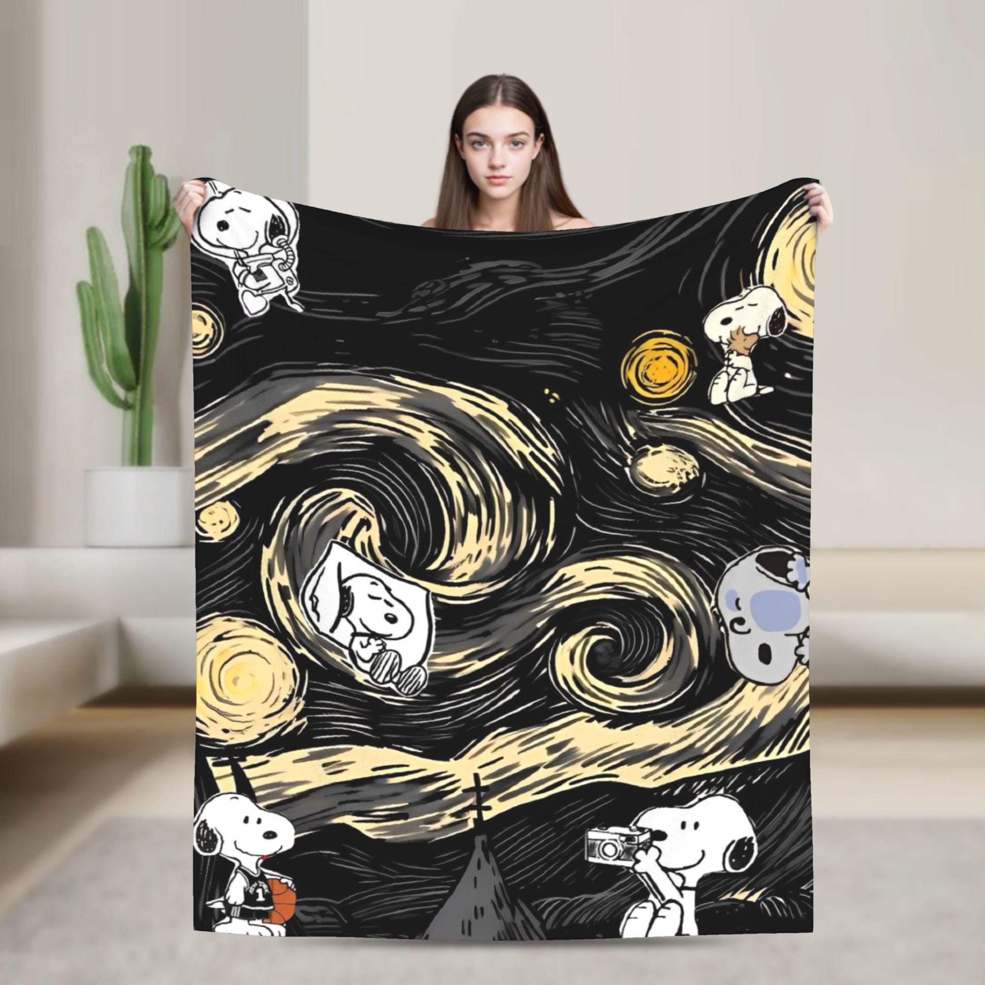 

Snoopy Listen to music Blankets Fleece Spring Autumn Cartoon Multifunction Super Warm Throw Blanket for Home Plush Thin Quilt 200x150cm 80x60in