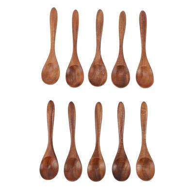 10pcs Wooden Spoon Hand Made Wood Serving Spoons Comfortable Grip Coffee Spoons for Mixing Stirring