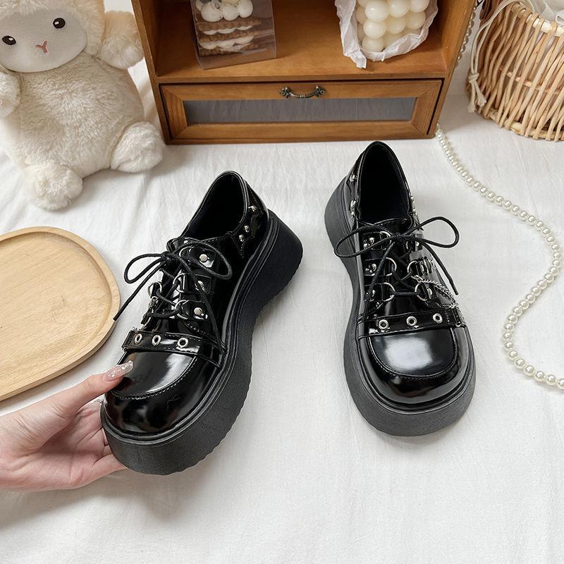 

Plus Size Women s Loafer Thick Heel Metal Buckle Outdoor Wear Comfort Fit UK Style Small Leather Shoes 42