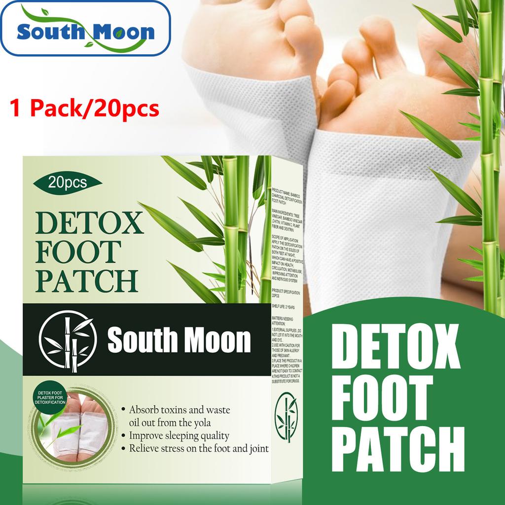 South Moon 1 Pack/20pcs Natural Bamboo Charcoal Foot Patches Remove Toxins Improve Headaches and Back Pains Help Sleep Relieve Stress