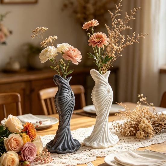 3D Printed Fishtail Dress Vase, Decorative Plastic Flower Vase, Flower Holder Container for Home Office Living Room Table Centerpiece