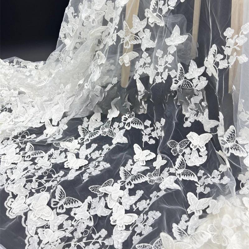 3D Hand-embroidered Cloth for Wedding Fabric Butterfly Embroidery Fabric DIY  for Dress Water-soluble Mesh Embroidery Lace