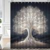 White Tree Pattern Shower Curtain, Artistic Tree Design, Polyester, All-Season Use, Hooks Included, Ideal for Bathroom Decor