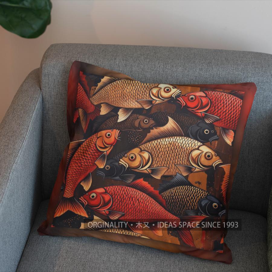 2D Japanese Style Fish-Patterned Throw Pillow Pattern Cushion Cover Suitable For Sofa Bedroom Car Pillow Cover