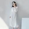 Spring and summer pajamas women's ice silk boyfriend wind 1011 new long-sleeved pure desire pajamas sexy lace dress