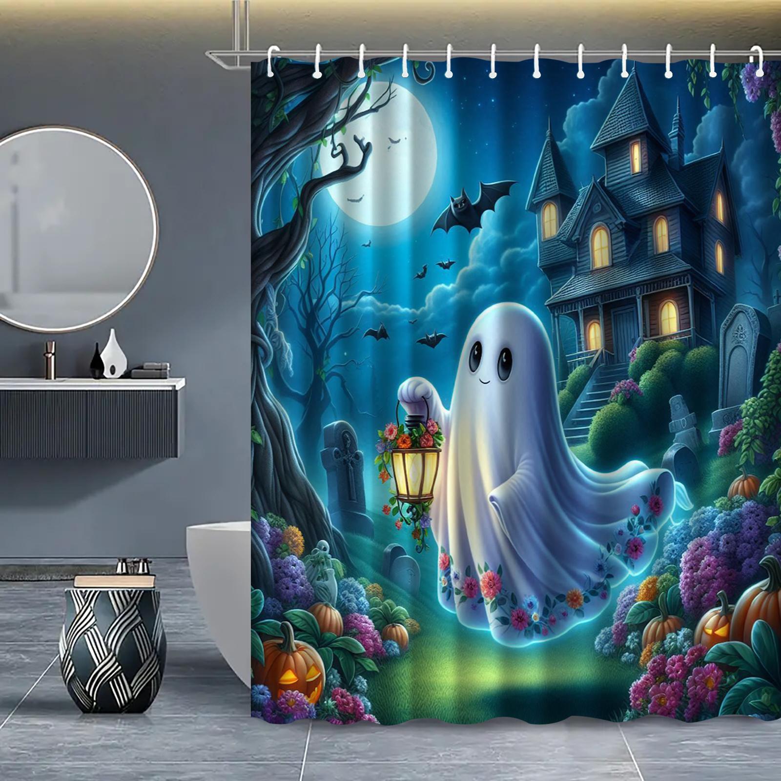 

Spooky Ghost Halloween Shower Curtain - Perfect For Haunted House Decor. High-Quality Fabric Ensures Durability And Festive W60H190(CM)-1 Pcs