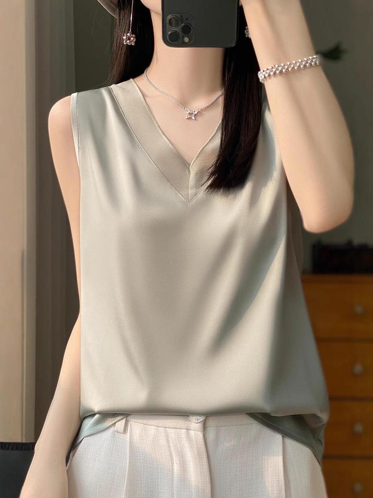 2025 Women's V-neck Ice Silk Camisole - Summer Mesh Base Layer Top