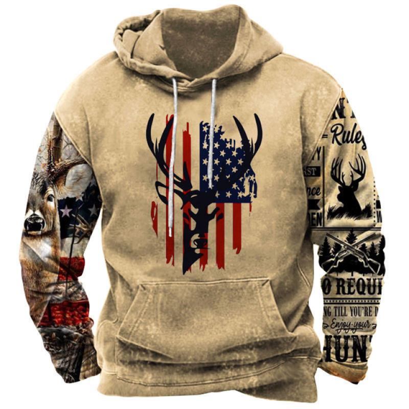 Vintage Animal Sweatshirt For Men Oversize Hoodie 3d Print Long Sleeve Pullover Casual Fashion Men's Clothing High Quality Tops