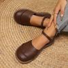 Sapatos Rasos Mary Jane Femininos de Dança com Renda, Fecho de Velcro Ajustável - Sapatos Casuais de Bico Redondo, Sapatos Solteiros Marrons Confortáveis para Todas as Estações, Vestuário Diário
