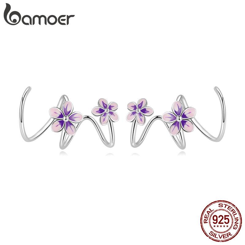 Bamoer 925 Sterling Silver Simple Style Blue Gemstone Ear Hooks for Women Trendy Geometric Studs Fine Jewelry Party Gift